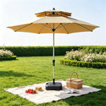 SOLARA 2.7m Outdoor Patio Umbrella with Double-Top Vent & Water-Filled Base for Garden & Poolside - Brown