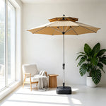 SOLARA 2.7m Outdoor Patio Umbrella with Double-Top Vent & Water-Filled Base for Garden & Poolside - Brown