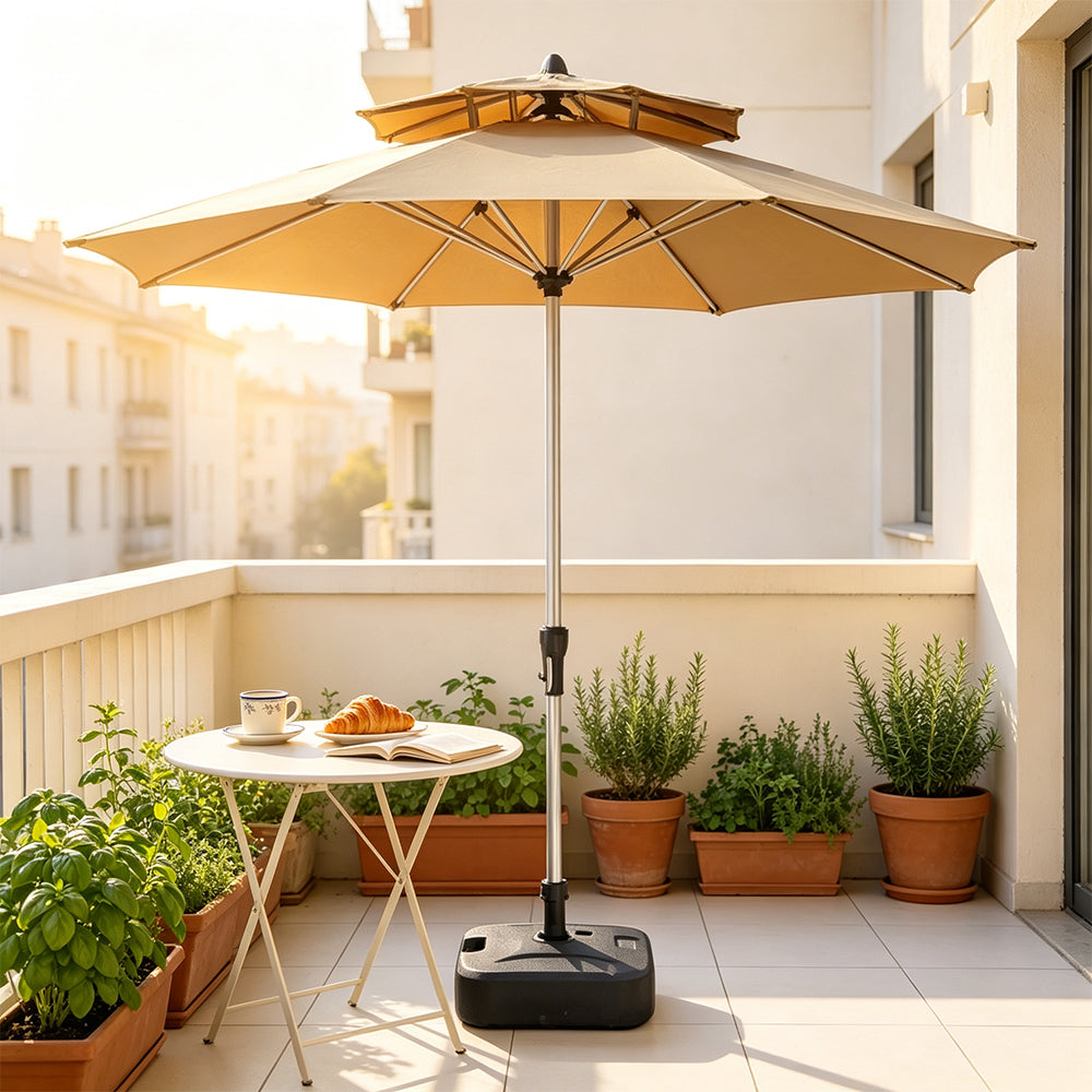 SOLARA 2.7m Outdoor Patio Umbrella with Double-Top Vent & Water-Filled Base for Garden & Poolside - Brown