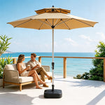 SOLARA 2.7m Outdoor Patio Umbrella with Double-Top Vent & Water-Filled Base for Garden & Poolside - Brown