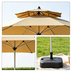 SOLARA 2.7m Outdoor Patio Umbrella with Double-Top Vent & Water-Filled Base for Garden & Poolside - Brown