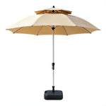 SOLARA 2.7m Outdoor Patio Umbrella with Double-Top Vent & Water-Filled Base for Garden & Poolside - Brown