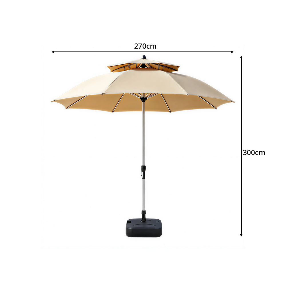 SOLARA 2.7m Outdoor Patio Umbrella with Double-Top Vent & Water-Filled Base for Garden & Poolside - White