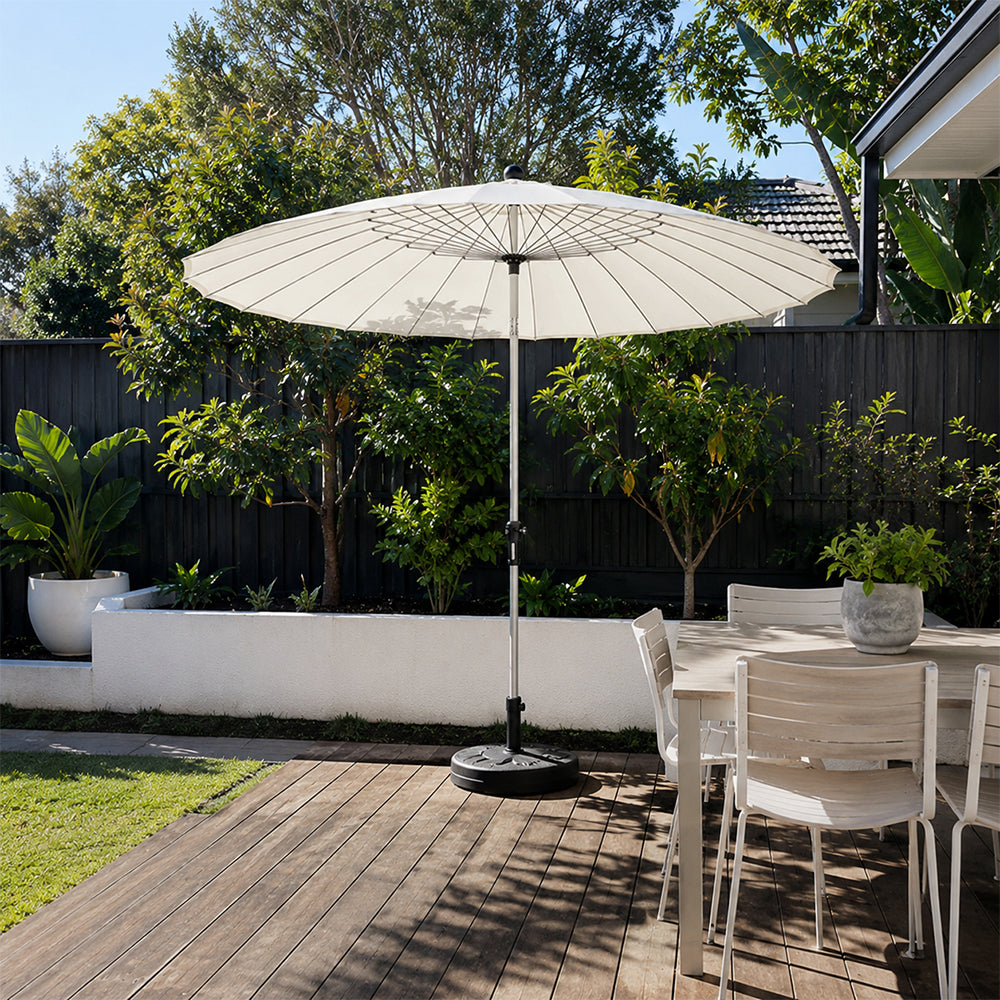 SOLARA 2.5m Solar LED Outdoor Umbrella with 24-Rib Frame & 70L Weighted Base for Patio Garden & Poolside - White
