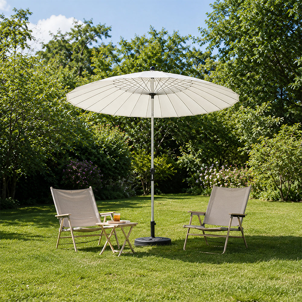 SOLARA 2.5m Solar LED Outdoor Umbrella with 24-Rib Frame & 70L Weighted Base for Patio Garden & Poolside - White