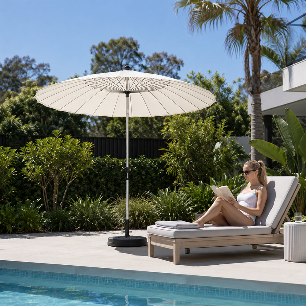 SOLARA 2.5m Solar LED Outdoor Umbrella with 24-Rib Frame & 70L Weighted Base for Patio Garden & Poolside - White