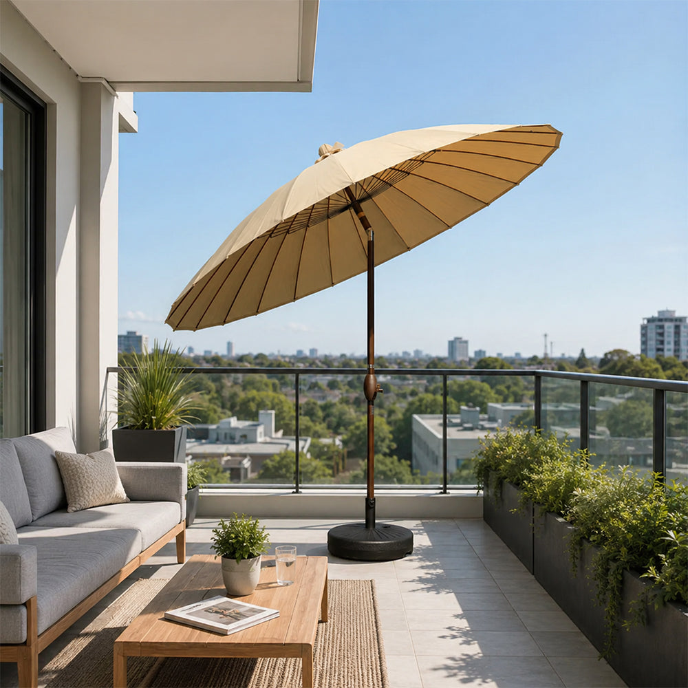 SOLARA 2.5m Solar LED Outdoor Umbrella with 24-Rib Frame & 70L Weighted Base for Patio Garden & Poolside - Coffee