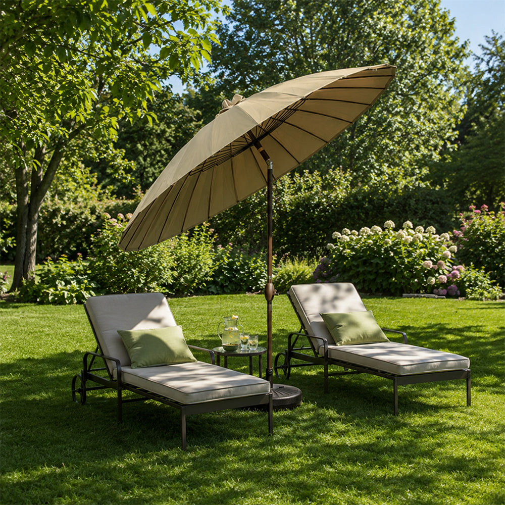 SOLARA 2.5m Solar LED Outdoor Umbrella with 24-Rib Frame & 70L Weighted Base for Patio Garden & Poolside - Coffee