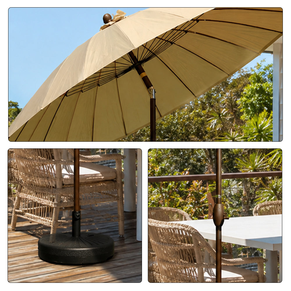 SOLARA 2.5m Solar LED Outdoor Umbrella with 24-Rib Frame & 70L Weighted Base for Patio Garden & Poolside - Coffee