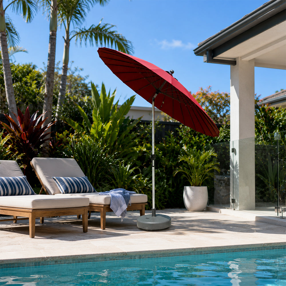 SOLARA 2.5m Solar LED Outdoor Umbrella with 24-Rib Frame & 70L Weighted Base for Patio Garden & Poolside - Red