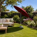 SOLARA 2.5m Solar LED Outdoor Umbrella with 24-Rib Frame & 70L Weighted Base for Patio Garden & Poolside - Red