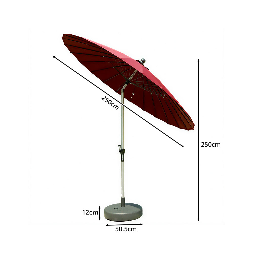 SOLARA 2.5m Solar LED Outdoor Umbrella with 24-Rib Frame & 70L Weighted Base for Patio Garden & Poolside - Red