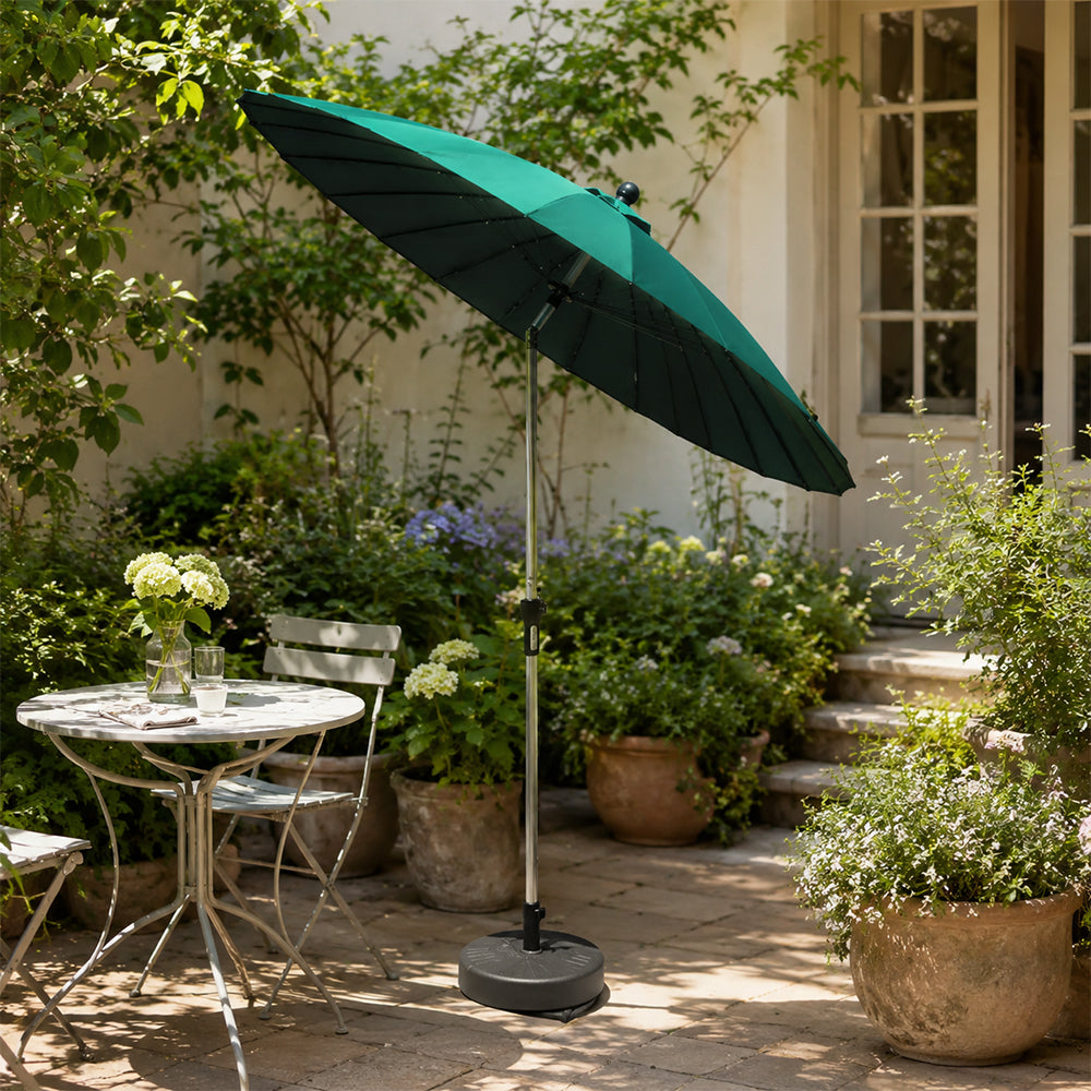 SOLARA 2.5m Solar LED Outdoor Umbrella with 24-Rib Frame & 70L Weighted Base for Patio Garden & Poolside - Green