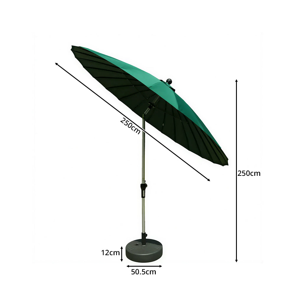 SOLARA 2.5m Solar LED Outdoor Umbrella with 24-Rib Frame & 70L Weighted Base for Patio Garden & Poolside - Green