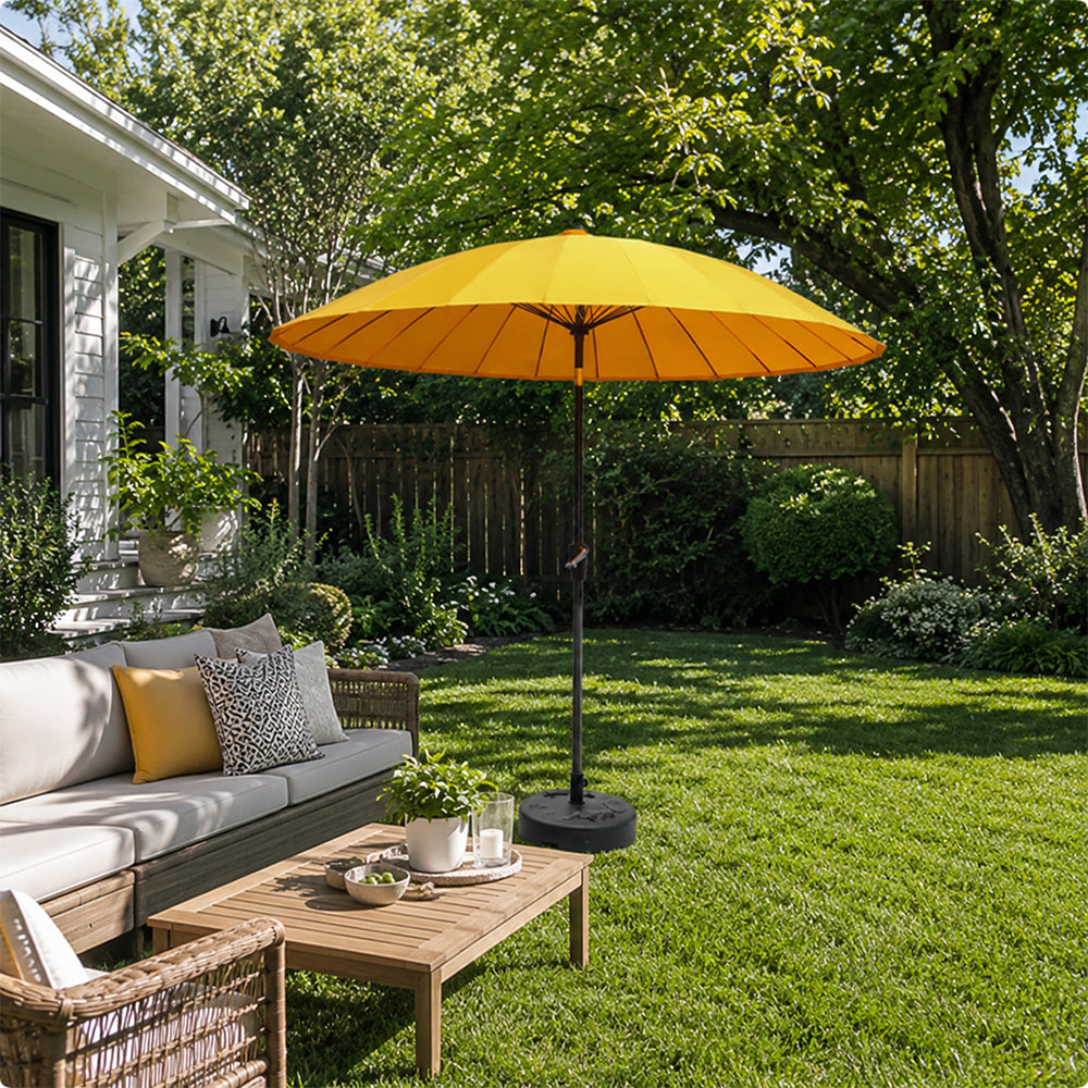 SOLARA 2.5m Solar LED Outdoor Umbrella with 24-Rib Frame & 70L Weighted Base for Patio Garden & Poolside - Yellow