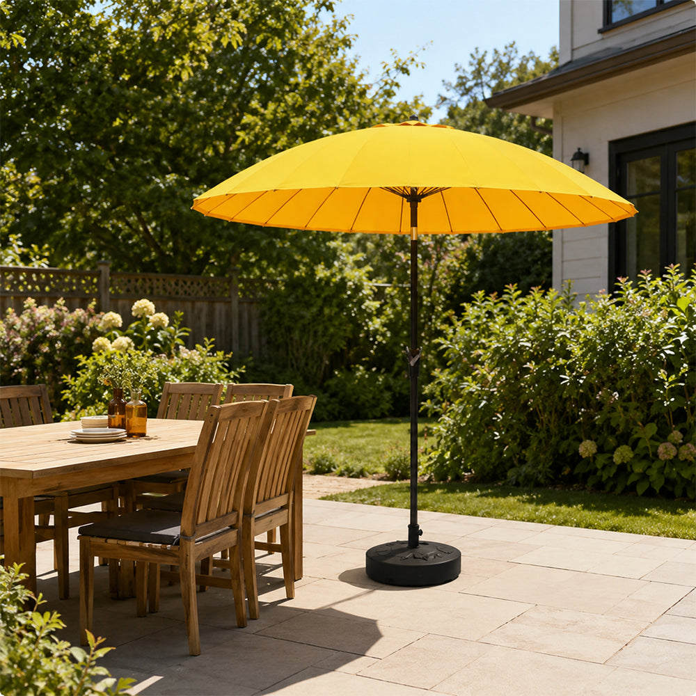 SOLARA 2.5m Solar LED Outdoor Umbrella with 24-Rib Frame & 70L Weighted Base for Patio Garden & Poolside - Yellow