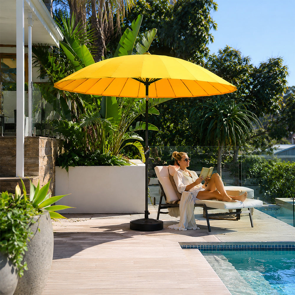 SOLARA 2.5m Solar LED Outdoor Umbrella with 24-Rib Frame & 70L Weighted Base for Patio Garden & Poolside - Yellow
