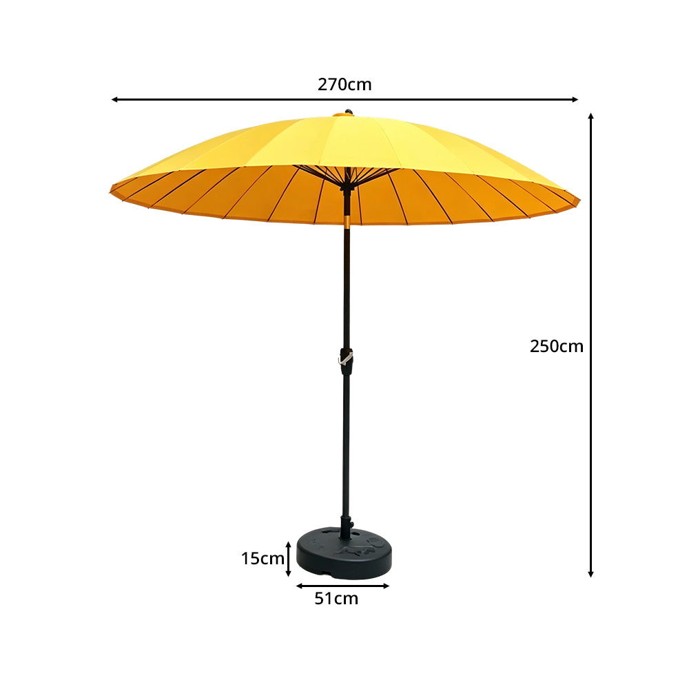 SOLARA 2.5m Solar LED Outdoor Umbrella with 24-Rib Frame & 70L Weighted Base for Patio Garden & Poolside - Yellow