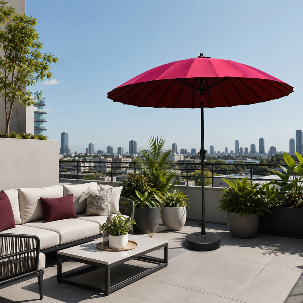 SOLARA 2.5m Solar LED Outdoor Umbrella with 24-Rib Frame & 70L Weighted Base for Patio Garden & Poolside - Red
