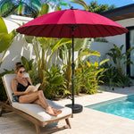 SOLARA 2.5m Solar LED Outdoor Umbrella with 24-Rib Frame & 70L Weighted Base for Patio Garden & Poolside - Red