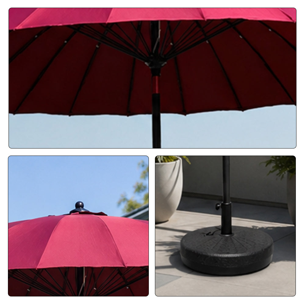 SOLARA 2.5m Solar LED Outdoor Umbrella with 24-Rib Frame & 70L Weighted Base for Patio Garden & Poolside - Red