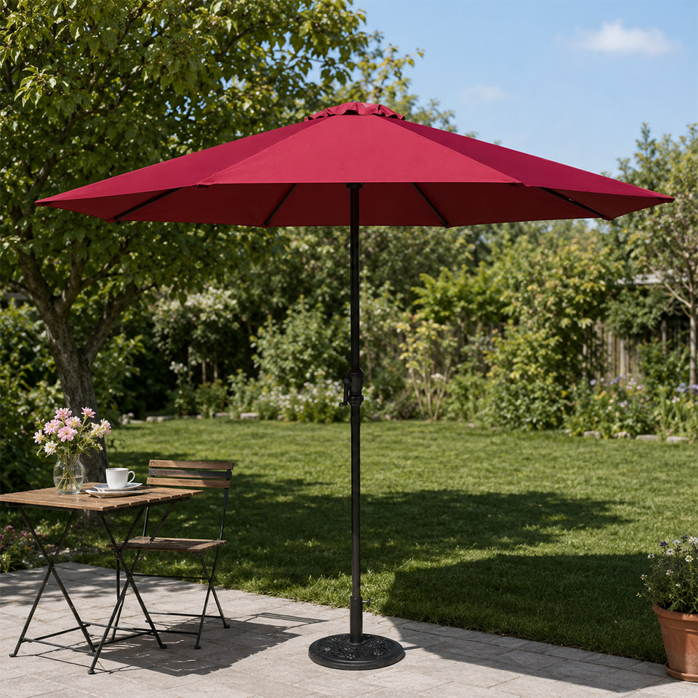 SOLARA 2.5m Outdoor Patio Umbrella with Waterproof Canopy, 8-Rib Frame & Crank Handle for Garden & Balcony - Red