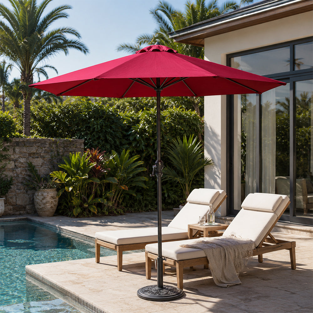 SOLARA 2.5m Outdoor Patio Umbrella with Waterproof Canopy, 8-Rib Frame & Crank Handle for Garden & Balcony - Red