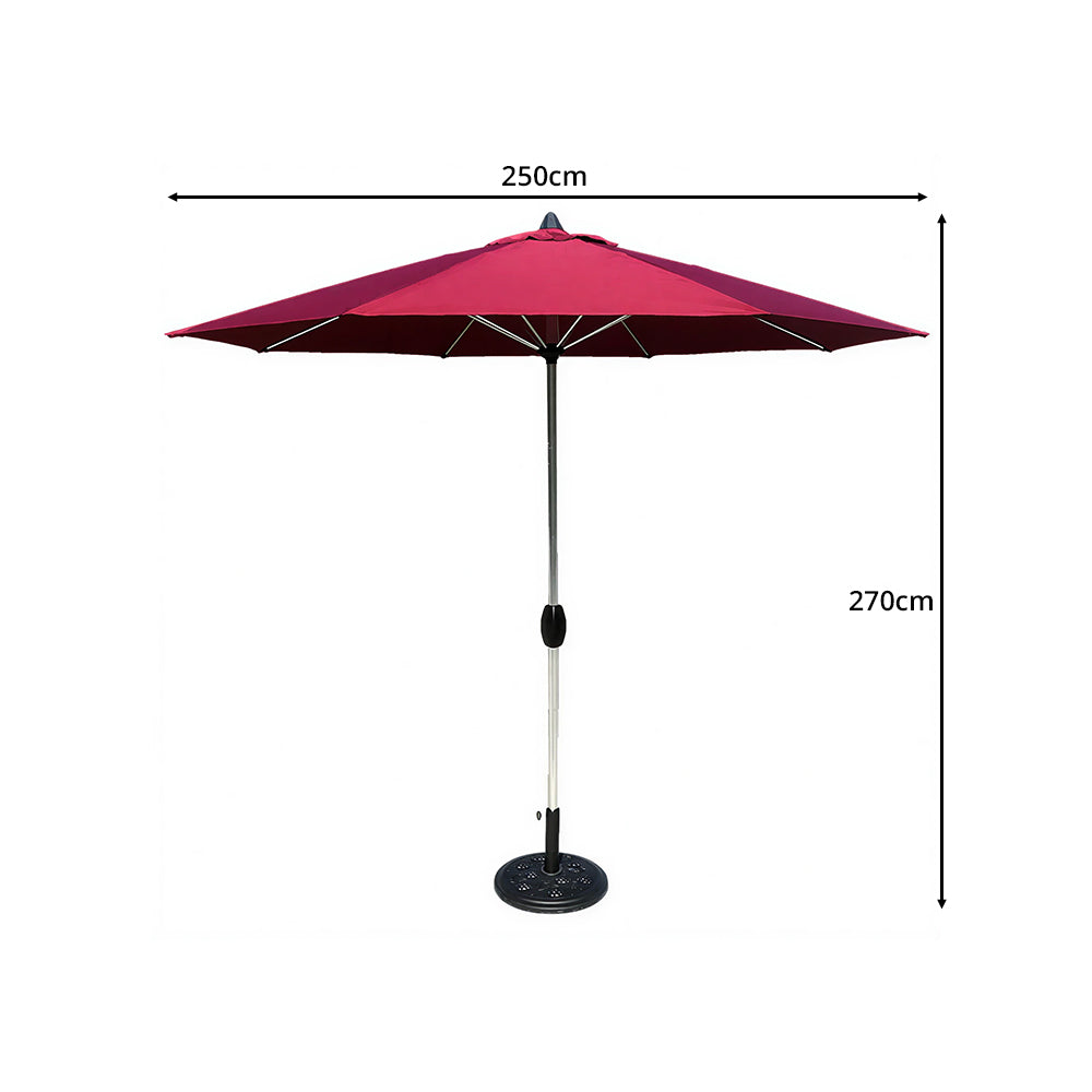 SOLARA 2.5m Outdoor Patio Umbrella with Waterproof Canopy, 8-Rib Frame & Crank Handle for Garden & Balcony - Red