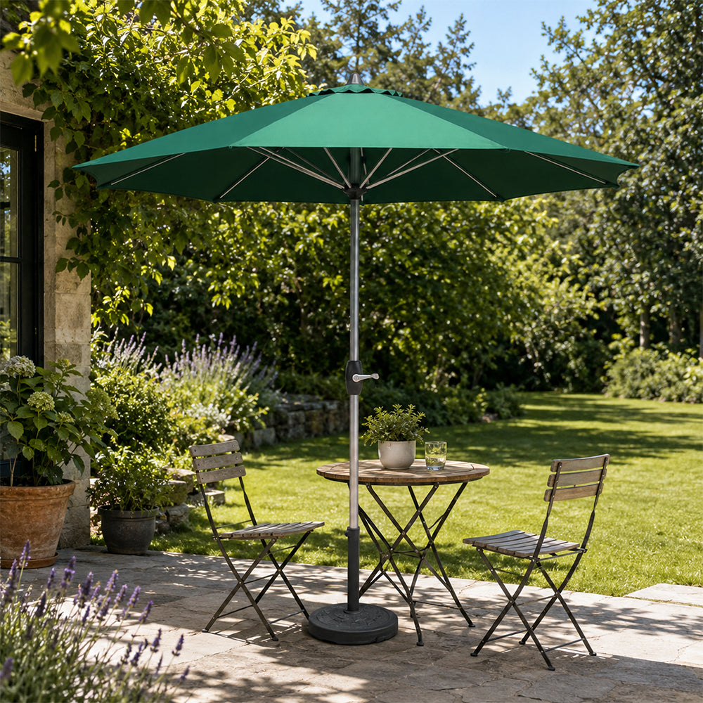 SOLARA 2.5m Outdoor Patio Umbrella with Waterproof Canopy, 8-Rib Frame & Crank Handle for Garden & Balcony - Green