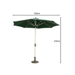 SOLARA 2.5m Outdoor Patio Umbrella with Waterproof Canopy, 8-Rib Frame & Crank Handle for Garden & Balcony - Green