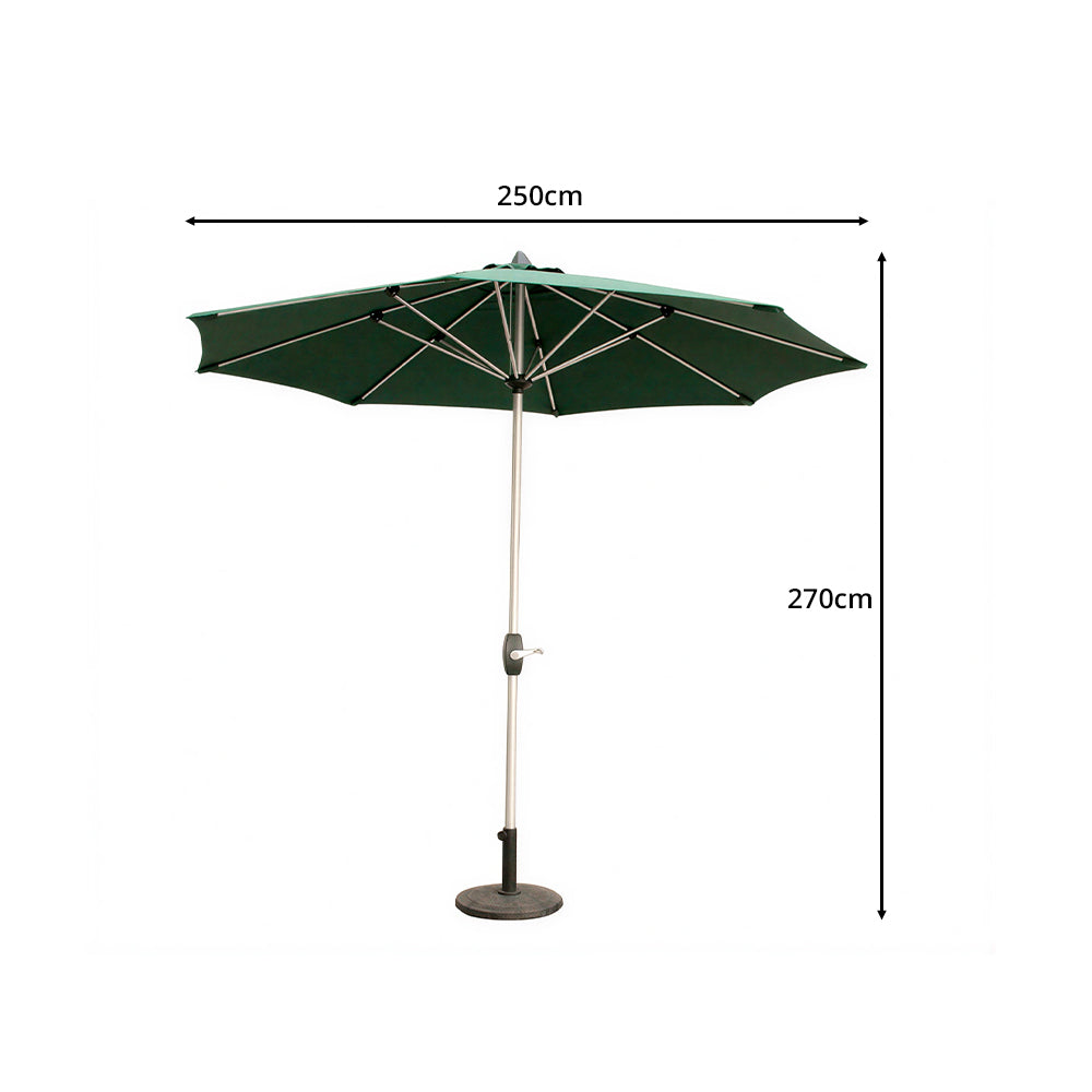 SOLARA 2.5m Outdoor Patio Umbrella with Waterproof Canopy, 8-Rib Frame & Crank Handle for Garden & Balcony - Green