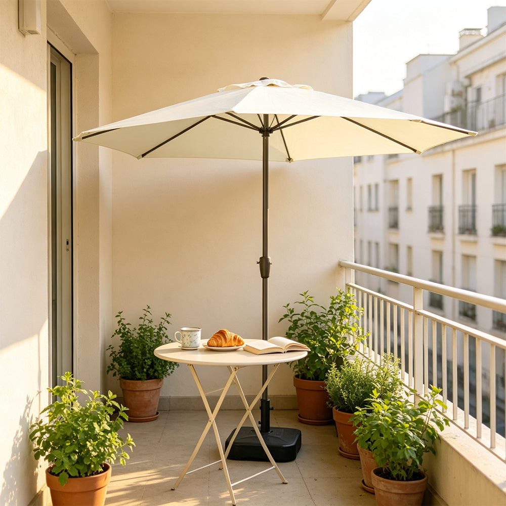 SOLARA 2.5m Outdoor Patio Umbrella with Waterproof Canopy, 8-Rib Frame & Crank Handle for Garden & Balcony - White