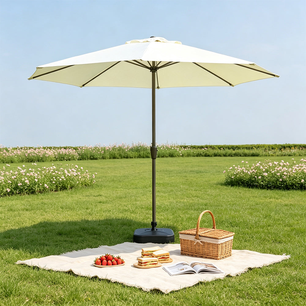 SOLARA 2.5m Outdoor Patio Umbrella with Waterproof Canopy, 8-Rib Frame & Crank Handle for Garden & Balcony - White