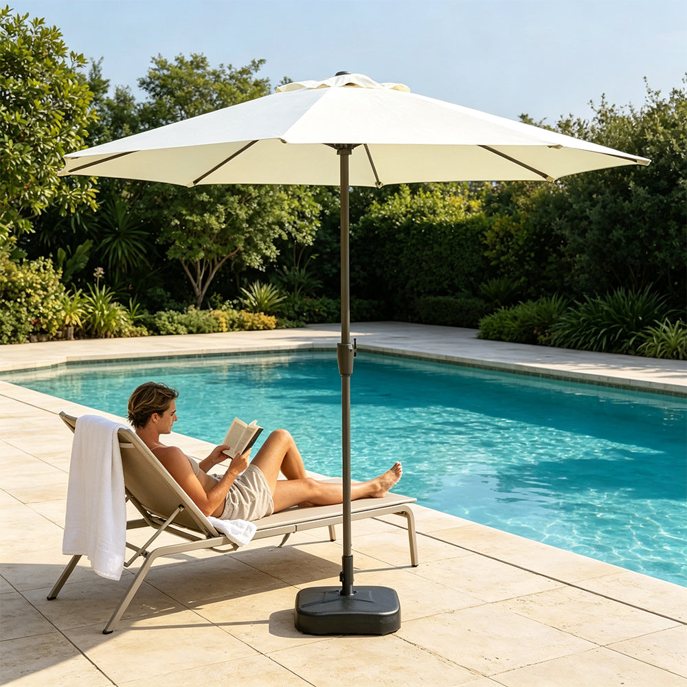 SOLARA 2.5m Outdoor Patio Umbrella with Waterproof Canopy, 8-Rib Frame & Crank Handle for Garden & Balcony - White