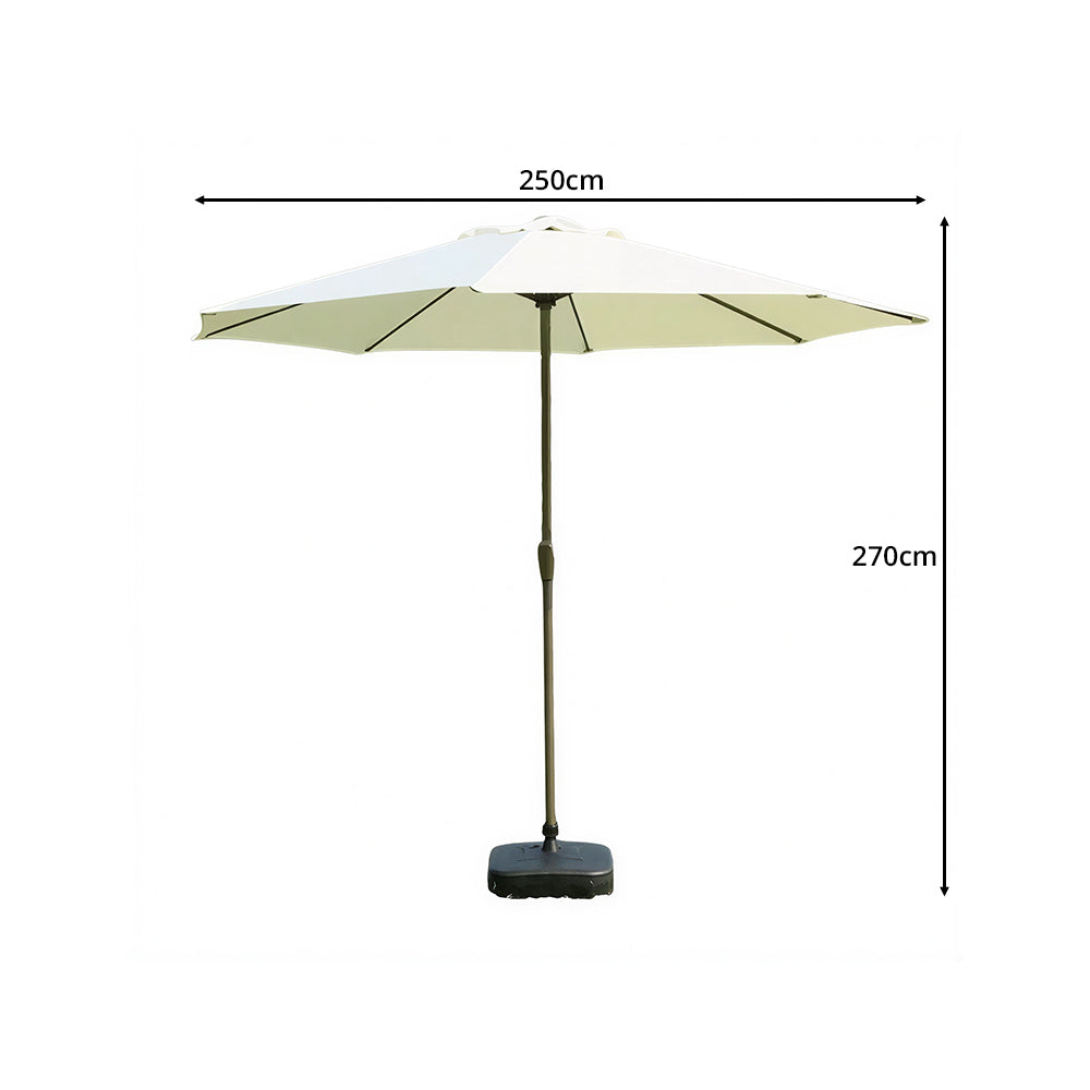 SOLARA 2.5m Outdoor Patio Umbrella with Waterproof Canopy, 8-Rib Frame & Crank Handle for Garden & Balcony - White