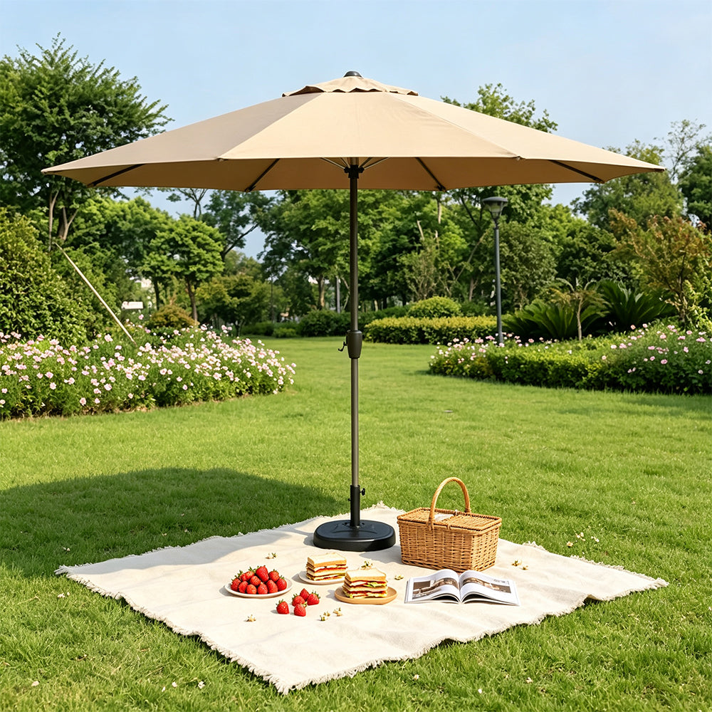 SOLARA 2.5m Outdoor Patio Umbrella with Waterproof Canopy, 8-Rib Frame & Crank Handle for Garden & Balcony - Coffee