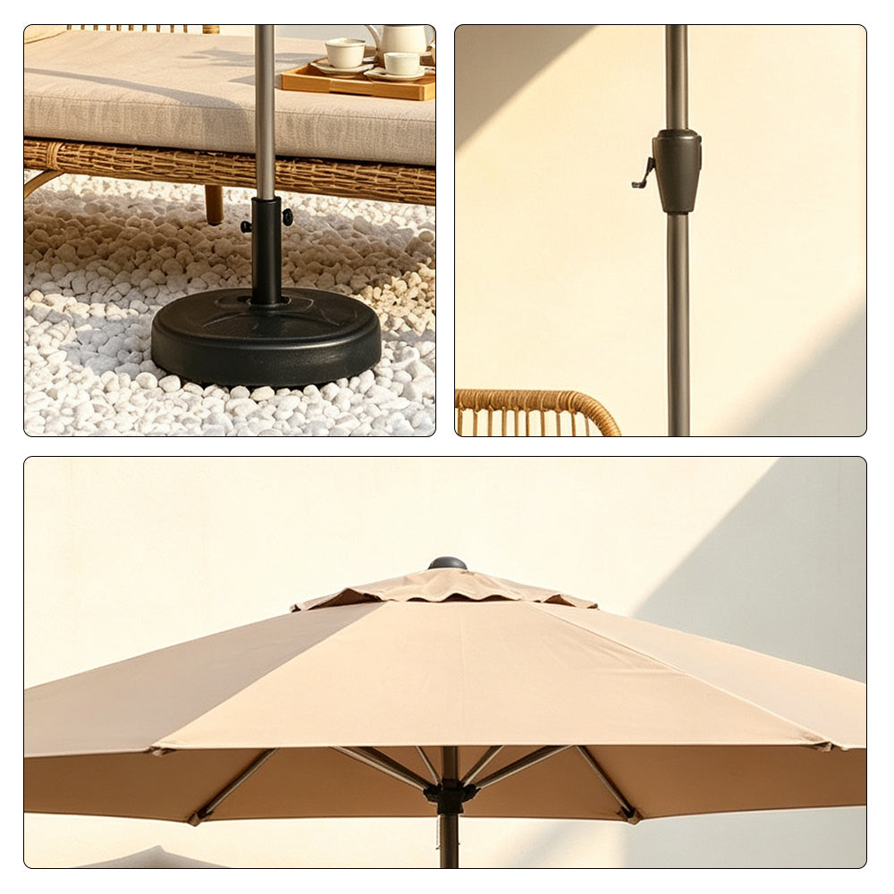SOLARA 2.5m Outdoor Patio Umbrella with Waterproof Canopy, 8-Rib Frame & Crank Handle for Garden & Balcony - Coffee