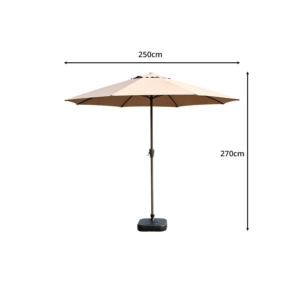 SOLARA 2.5m Outdoor Patio Umbrella with Waterproof Canopy, 8-Rib Frame & Crank Handle for Garden & Balcony - Coffee