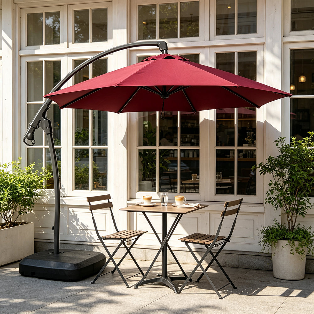 SOLARA 3m Cantilever Patio Umbrella with Adjustable Shade, 8-Rib Metal Frame & Fillable Base for Garden & Poolside - Red