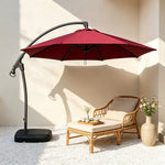 SOLARA 3m Cantilever Patio Umbrella with Adjustable Shade, 8-Rib Metal Frame & Fillable Base for Garden & Poolside - Red
