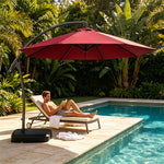 SOLARA 3m Cantilever Patio Umbrella with Adjustable Shade, 8-Rib Metal Frame & Fillable Base for Garden & Poolside - Red
