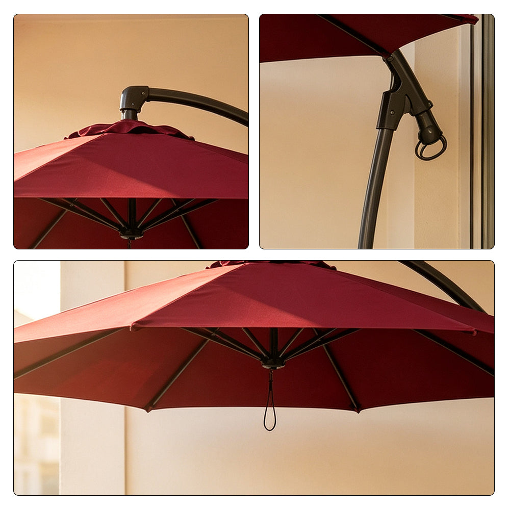 SOLARA 3m Cantilever Patio Umbrella with Adjustable Shade, 8-Rib Metal Frame & Fillable Base for Garden & Poolside - Red