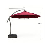 SOLARA 3m Cantilever Patio Umbrella with Adjustable Shade, 8-Rib Metal Frame & Fillable Base for Garden & Poolside - Red