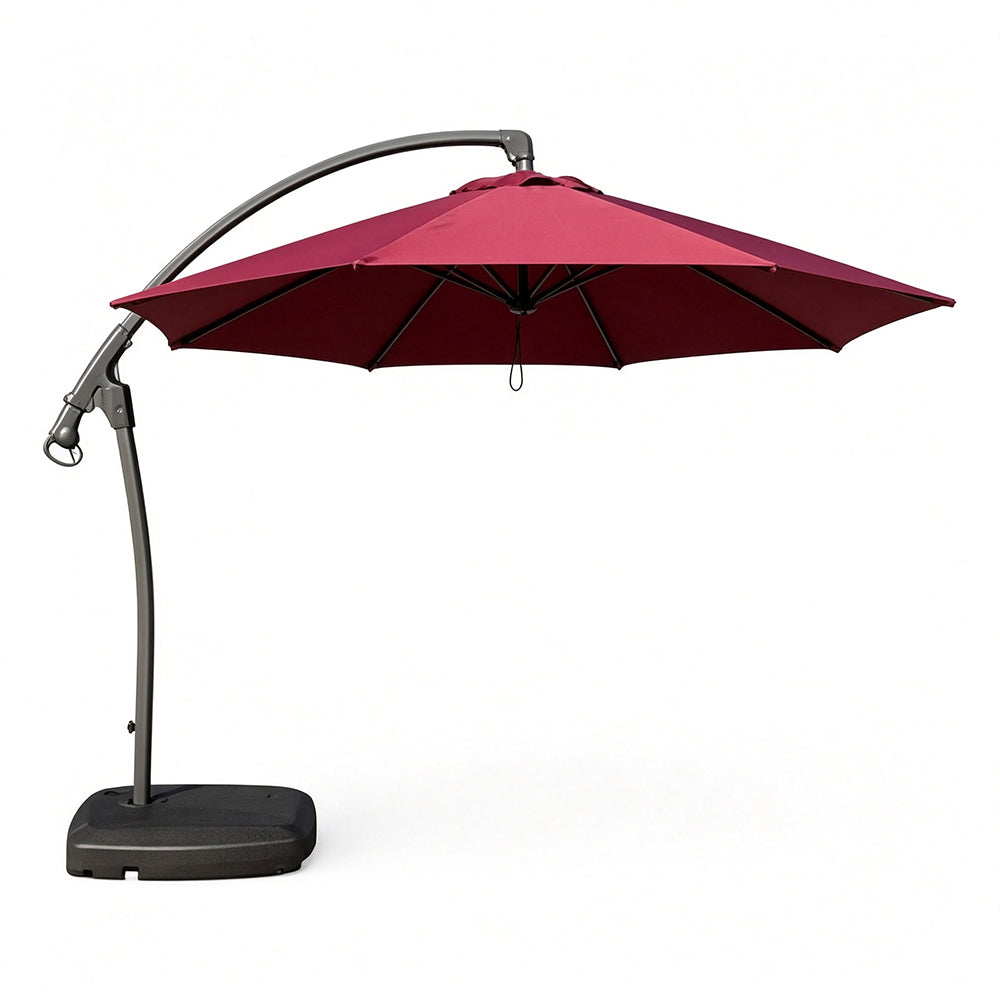 SOLARA 3m Cantilever Patio Umbrella with Adjustable Shade, 8-Rib Metal Frame & Fillable Base for Garden & Poolside - Red