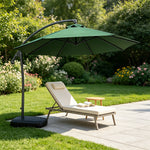 SOLARA 3m Cantilever Patio Umbrella with Adjustable Shade, 8-Rib Metal Frame & Fillable Base for Garden & Poolside - Green