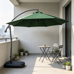 SOLARA 3m Cantilever Patio Umbrella with Adjustable Shade, 8-Rib Metal Frame & Fillable Base for Garden & Poolside - Green