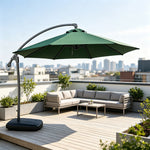 SOLARA 3m Cantilever Patio Umbrella with Adjustable Shade, 8-Rib Metal Frame & Fillable Base for Garden & Poolside - Green