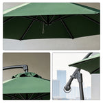 SOLARA 3m Cantilever Patio Umbrella with Adjustable Shade, 8-Rib Metal Frame & Fillable Base for Garden & Poolside - Green