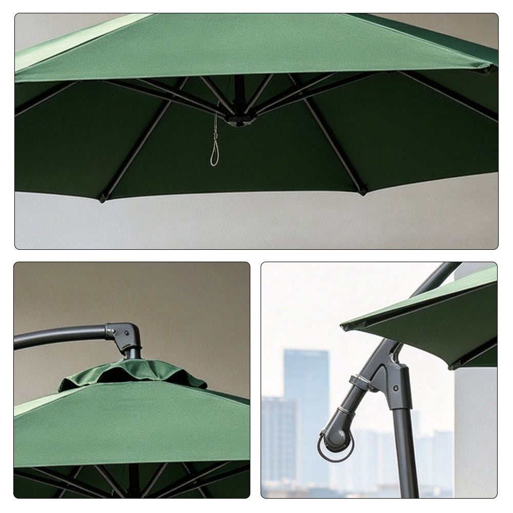 SOLARA 3m Cantilever Patio Umbrella with Adjustable Shade, 8-Rib Metal Frame & Fillable Base for Garden & Poolside - Green