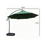 SOLARA 3m Cantilever Patio Umbrella with Adjustable Shade, 8-Rib Metal Frame & Fillable Base for Garden & Poolside - Green